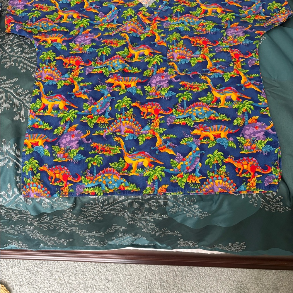 Vibrant Dinosaur Print Women's scrub top